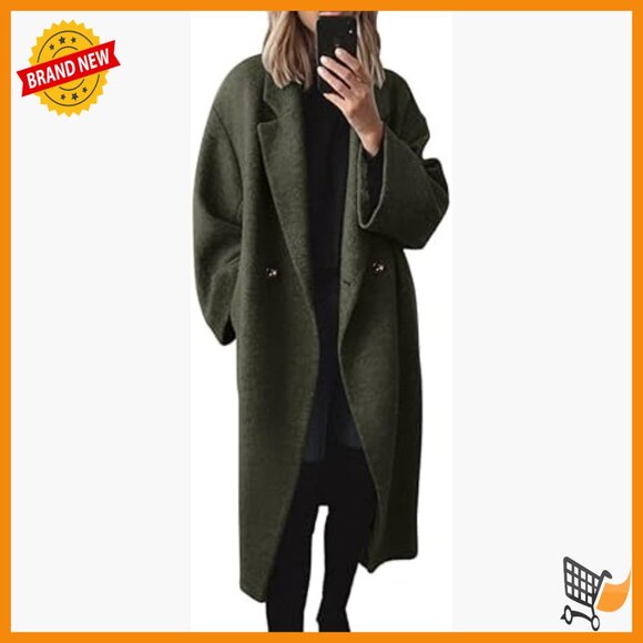 Women's Winter Wool Blend Pea Coat Double Breasted Notch Lapel Overcoat